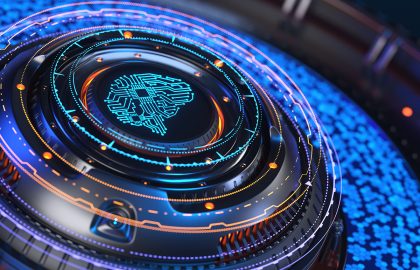 Artificial intelligence concept. Artificial Intelligence Computer Processor Unit. 3D illustration